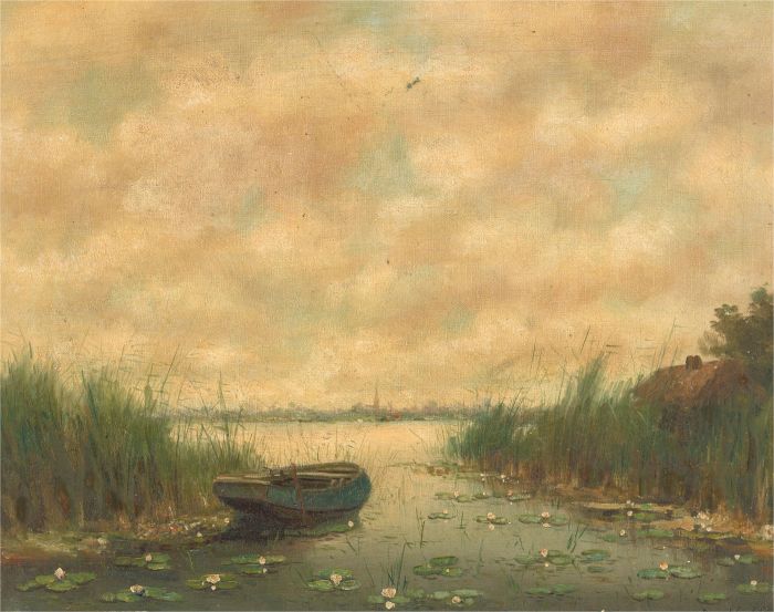 Bram Woodston - Early 20th Century Oil, Water Lilies By The Lake