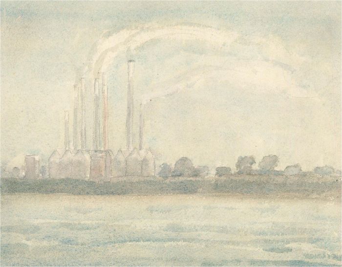 20th Century Watercolour - Industrial Landscape