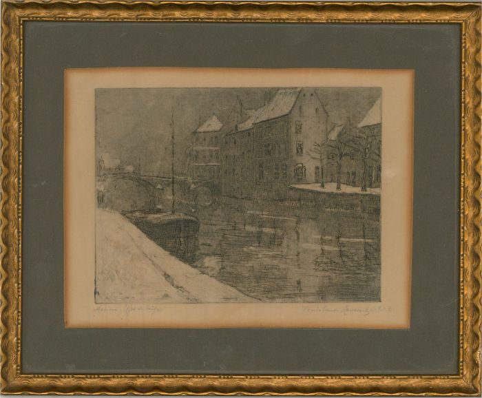 Charles Claude Houssard (1884-1958) - A Pair of Etchings, Snowy Canal and Docks