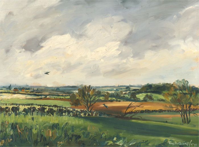 Terry Shelbourne (1930-2020) - 1978 Oil, Rural View with Flying Birds