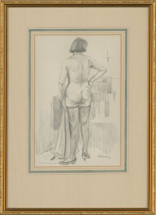 Terry Shelbourne (1930-2020) - 1987 Graphite Drawing, Lady in Thigh-Highs
