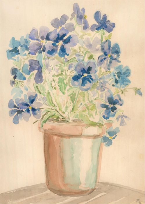 M.R.A. - 20th Century Watercolour, Blue Flowers