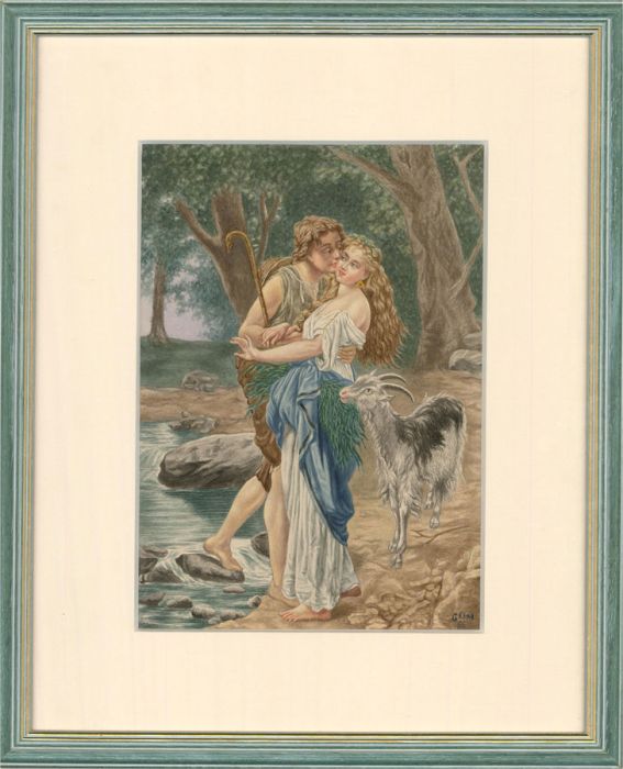 G.O.M. - 1886 Watercolour, The Stolen Kiss