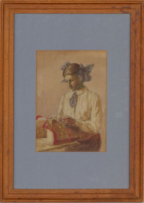 1909 Watercolour - Girl Doing Needlework