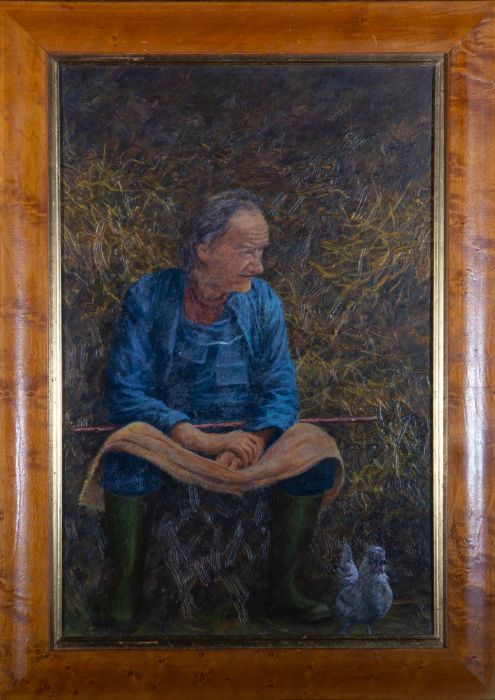B. Cook - 20th Century Oil, Farmer and Grey Silkie Chicken