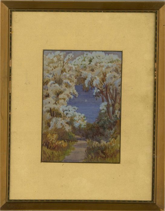 Early 20th Century Watercolour - Blue Sea And May Trees