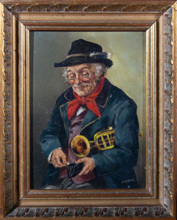 Attrib. Albert Gruber (b.1898) - Early 20th Century Oil, The Trumpet Player