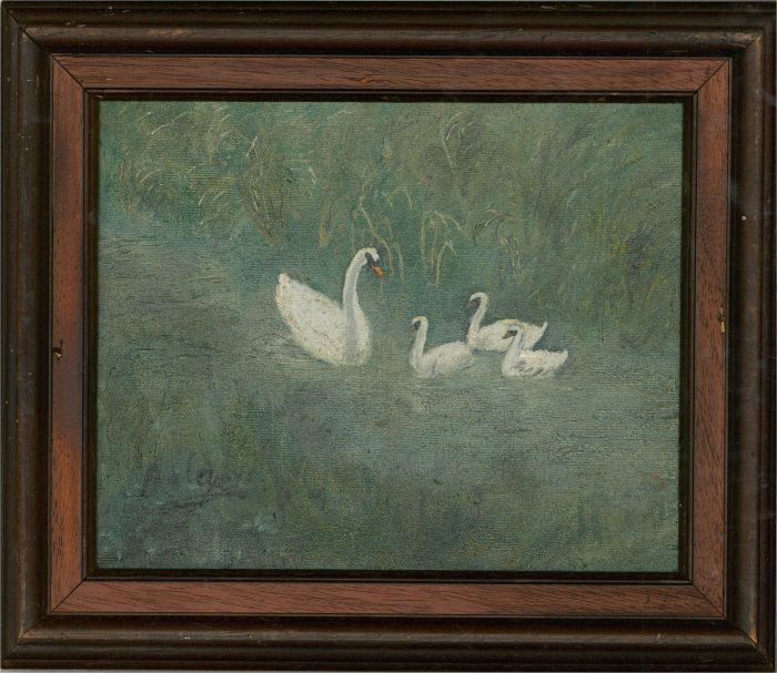 A. Leyer - 2002 Oil, A Family Of Swans