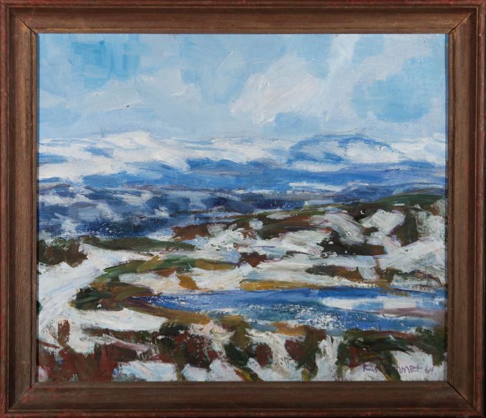 Karl Wimmet - 1964 Oil, Snowy Norwegian Hills