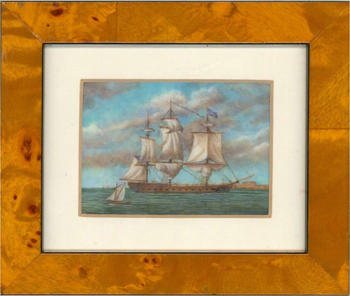 Barbara Valentine RMS - Contemporary Oil Miniature, Ship off Boston