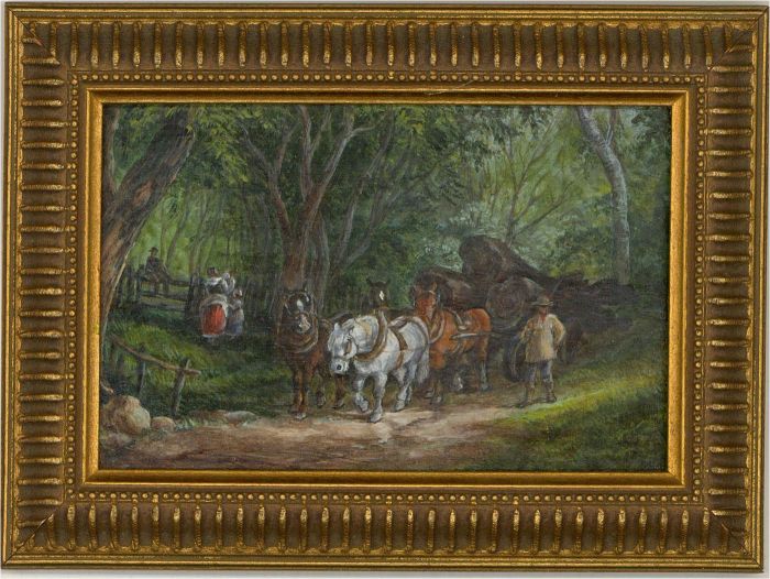 Barbara Valentine RMS after W. Shayer - Oil Miniature, Going to Market, 1840