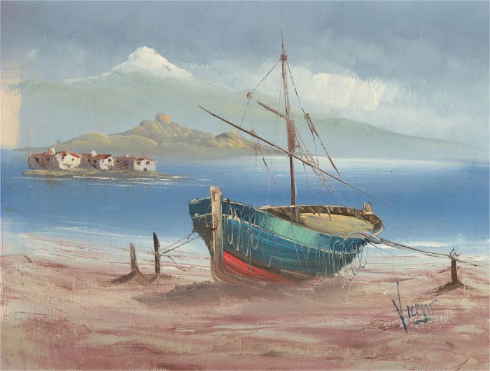 Vicent - Contemporary Oil, Boat On The Beach