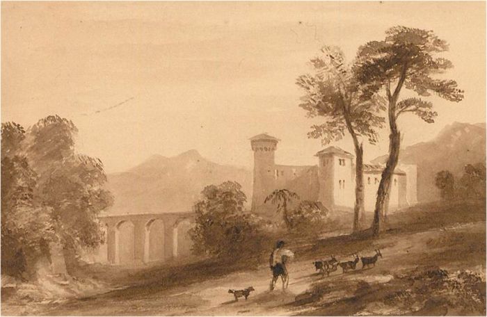 Miniature Mid 19th Century Watercolour - Continental Landscape