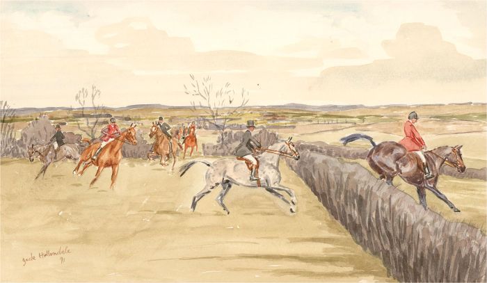 Jack Hollendale - 1991 Watercolour, Hedge-Hopping