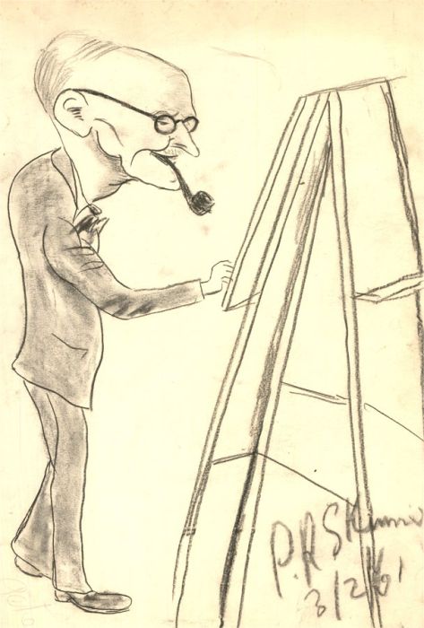 P. R. Skinner - 1961 Charcoal Drawing, Caricature Of The Artist