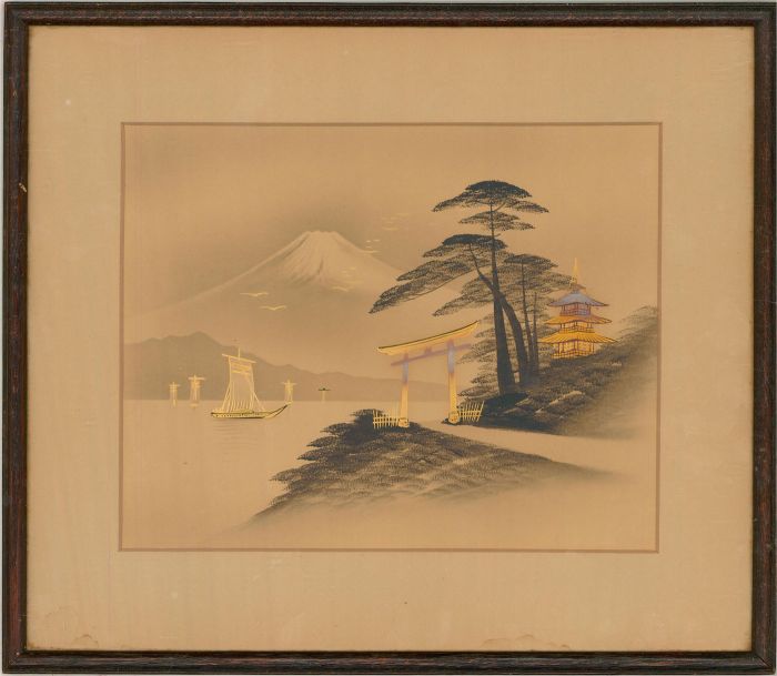 A Pair of 20th Century Gouaches - Views of Mount Fuji