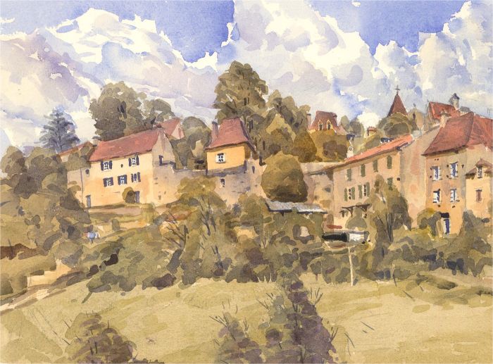 Brian C. Wade - Contemporary Watercolour, French Village