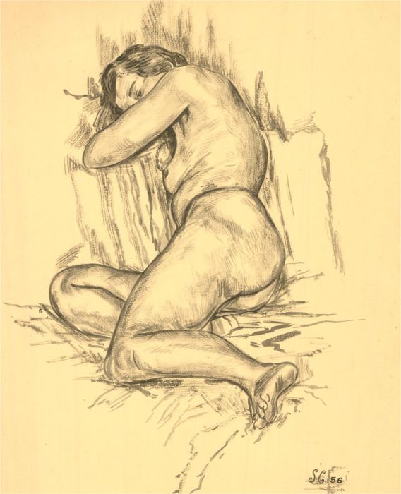 S.G. - 1956 Watercolour, Reclining Nude