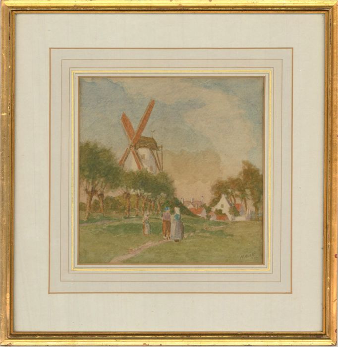 N.A. - 1903 Watercolour, Landscape Scene with Windmill