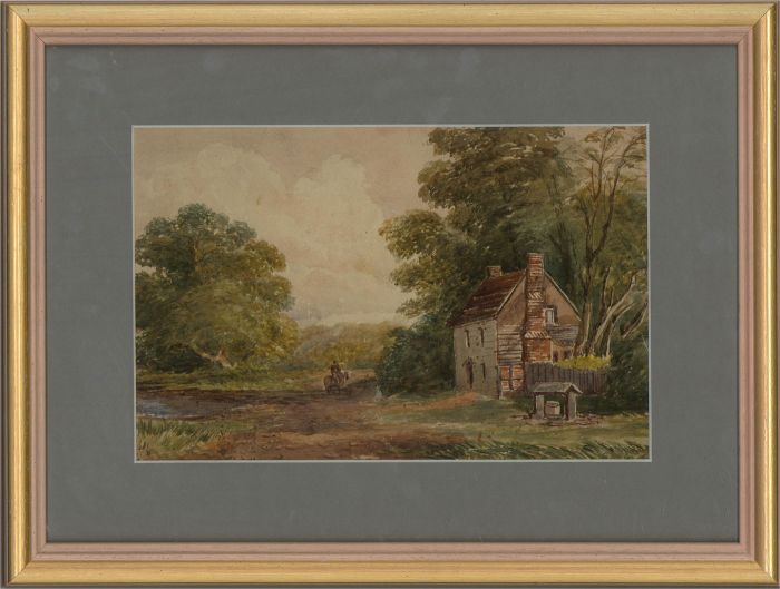 Mid 19th Century Watercolour - Riding by the Cottage