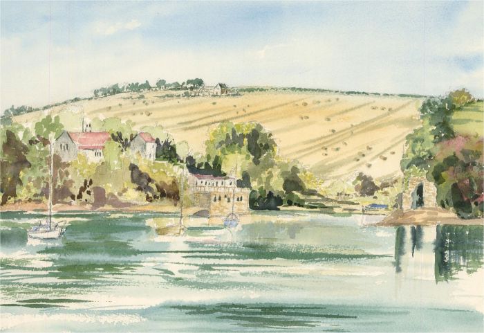 Sylvia E. Churchward-Wade - Contemporary Watercolour, River View with Town