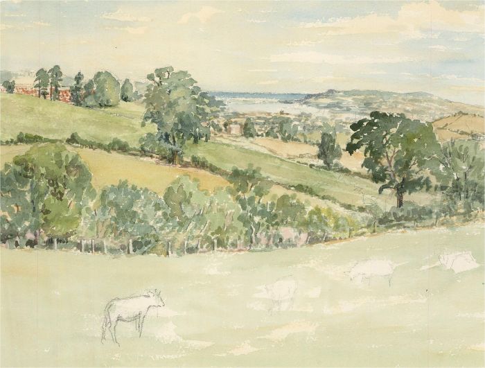 Sylvia E. Churchward-Wade - Contemporary Watercolour, Landscape with Animals