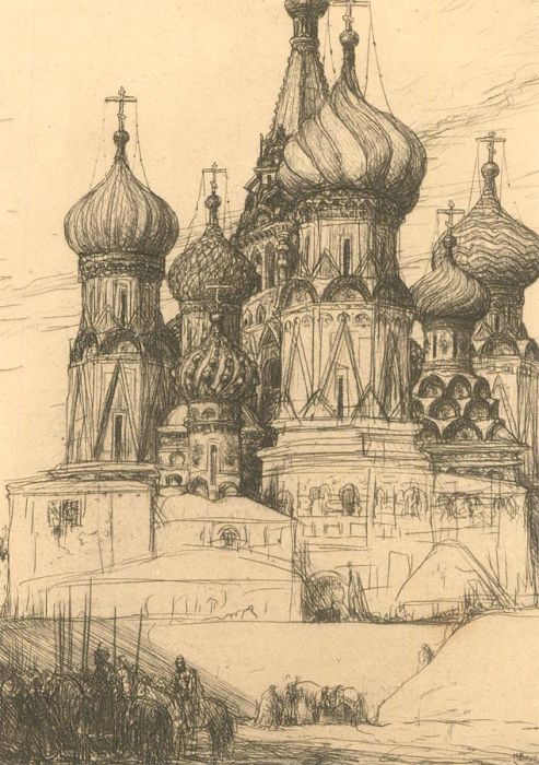 Marius Bauer (1867-1932) - Late 19th Century Etching, St Basil's Cathedral