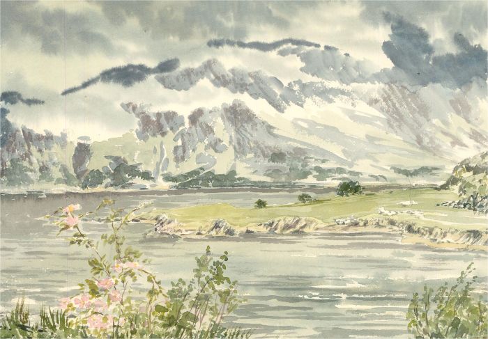 Sylvia E. Churchward-Wade - Contemporary Watercolour, Clouds and Pink Flowers