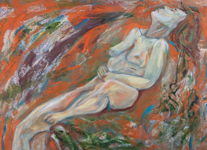 Eddie Bianchi (fl.1975-95) - Contemporary Oil, Reclining Nude On Orange