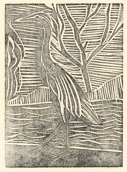 Eddie Bianchi (fl.1975-95) - Contemporary Woodcut, The Heron