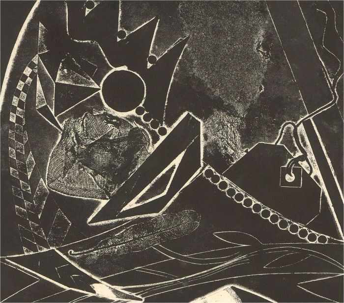 Eddie Bianchi (fl.1975-95) - Contemporary Collagraph, Black Shapes