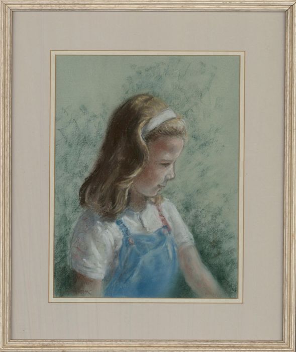 Kay Seear - Contemporary Pastel, Girl in Blue Overalls