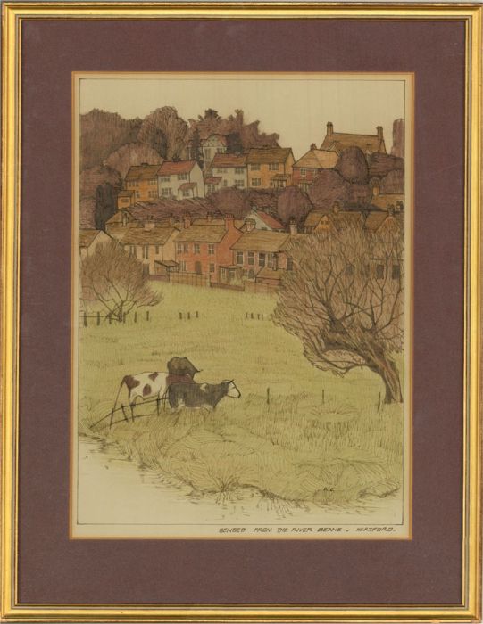 R. I. C.  - Mid 20th Century Watercolour, Bengeo for the River Beane, Hertford