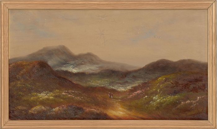 Early 20th Century Oil - Walking In The Highlands