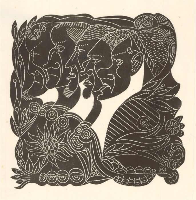 Eddie Bianchi (fl.1975-95) - Contemporary Linoprint, Faces And Flowers