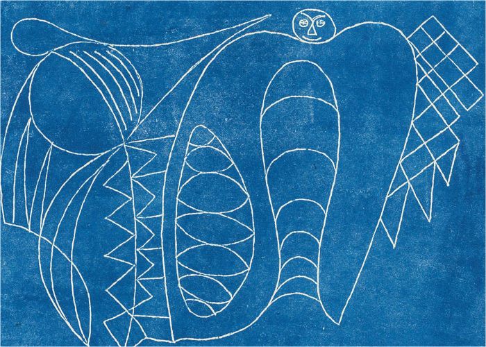 Eddie Bianchi (fl.1975-95) - Contemporary Linoprint, Happy In Blue