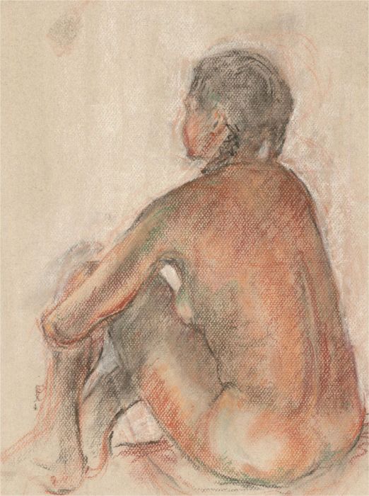 20th Century Chalk Pastel Drawing - Seated Female Nude