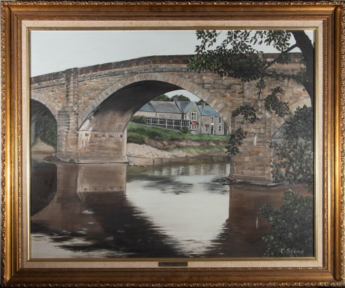 C. Stone - Large 20th Century Oil, Ribchester Bridge, Lancashire