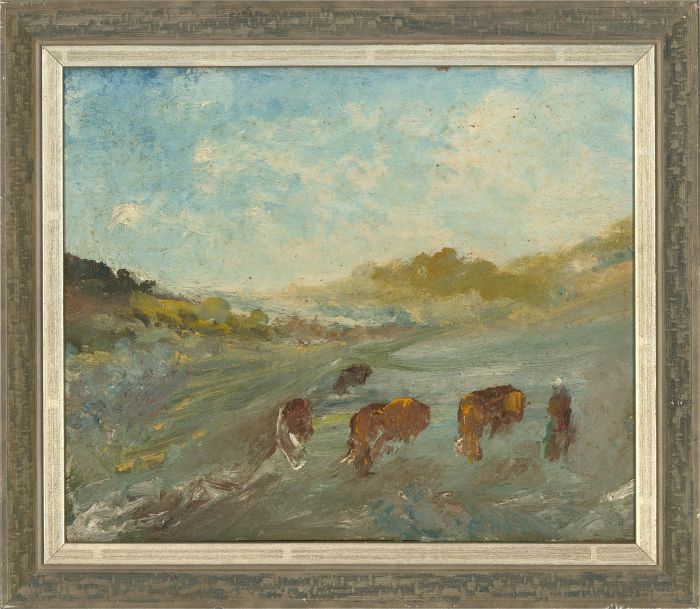 Mid 20th Century Oil - Cattle Grazing