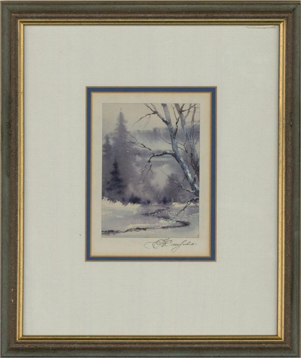 20th Century Watercolour - Icy Woodland