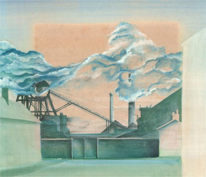 Peter Mallender - 1971 Watercolour, Industrial Landscape in Blue