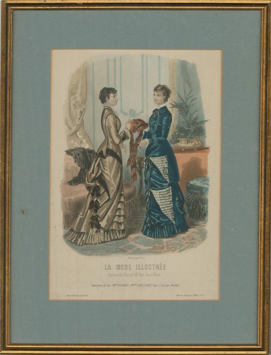 French 1880 Fashion Plate - La Mode Illustree, Day Dresses