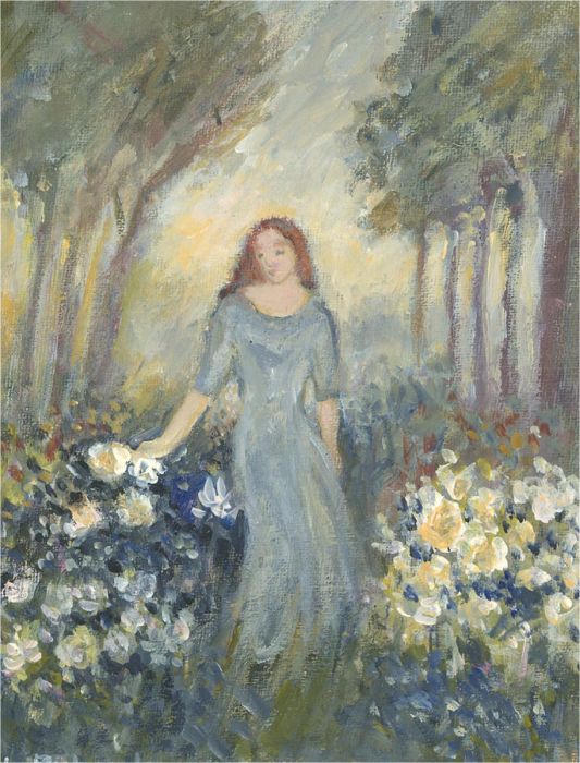 Lillian Richards - Contemporary Acrylic, Admiring The Flowers