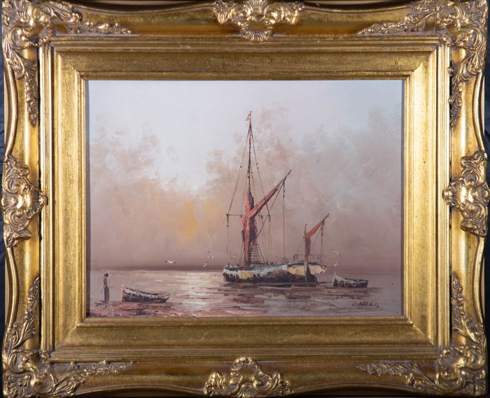 L. Aleris - Mid 20th Century Oil, Fishing Boat at Harbour