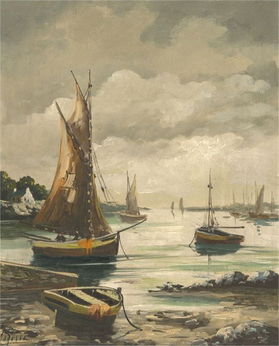Magisse - 20th Century Oil, Boats in a Harbour