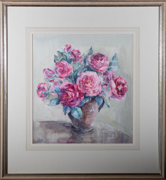 Gay - Mid 20th Century Watercolour, Still Life of Roses in Jug