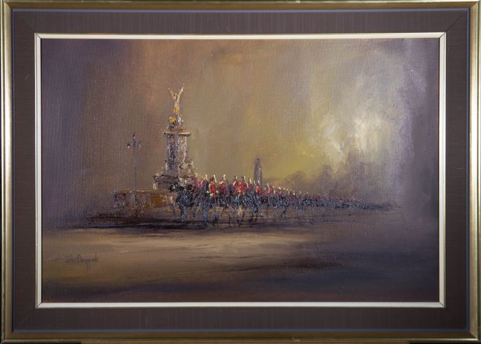 John Bampfield (b.1947) - Contemporary Oil, Queen's Guard At Victoria Memorial
