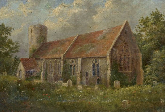 Carl Schneider - Early 20th Century Oil, Summer In The Churchyard