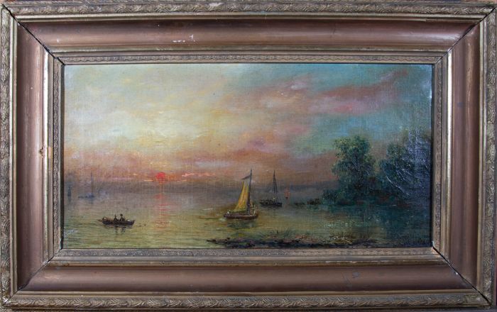 T.I. - Late 19th Century Oil, Boats at Sunset