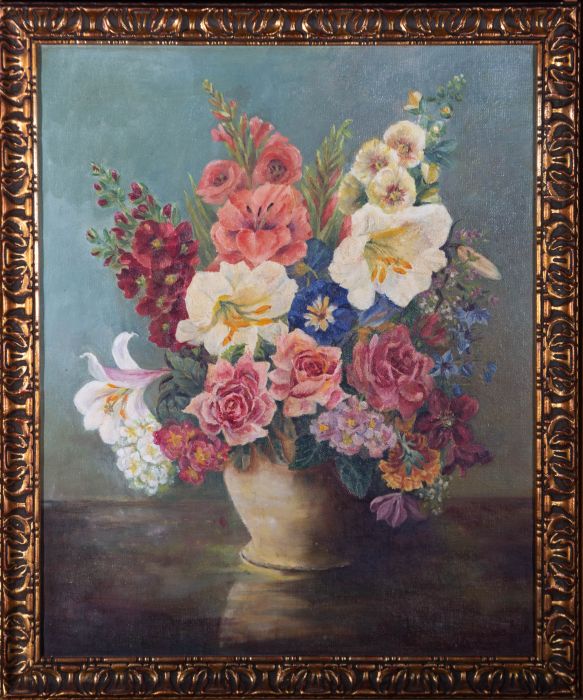 Mid 20th Century Oil - Vibrant Flowers in Yellow Vase